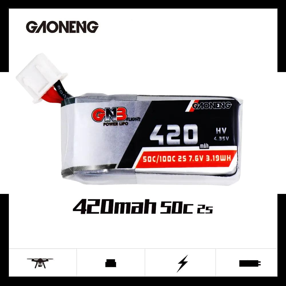 GNB 420mAh HV 7.6v 2S 50C - HV JST XH2.54 Lipo Battery for fpv drones