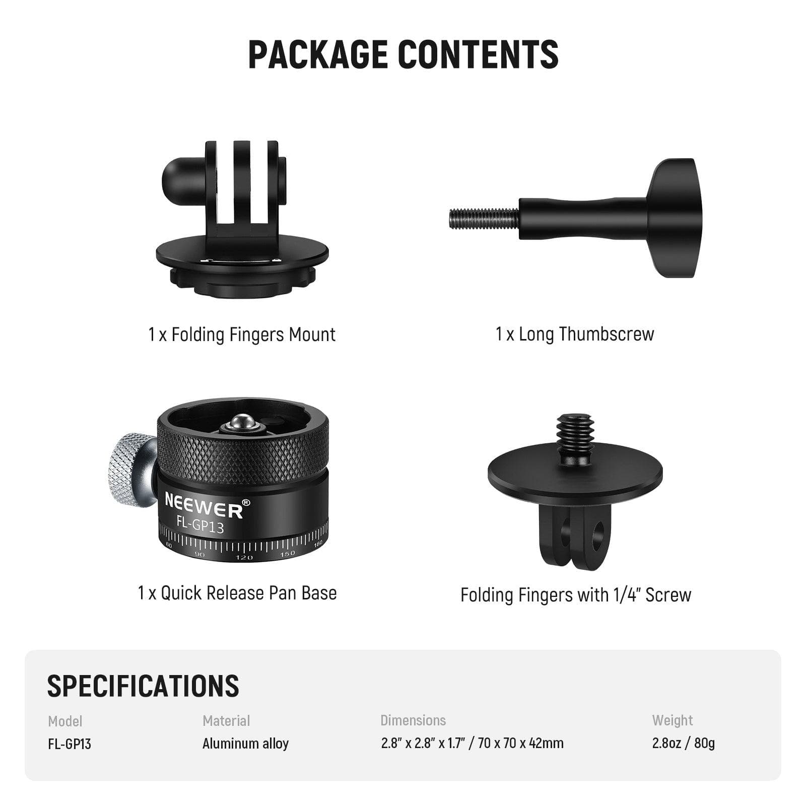 NEEWER FL-GP13 Quick Release Tripod Mount Adapter Compatible with GoPro Hero for fpv drones 2