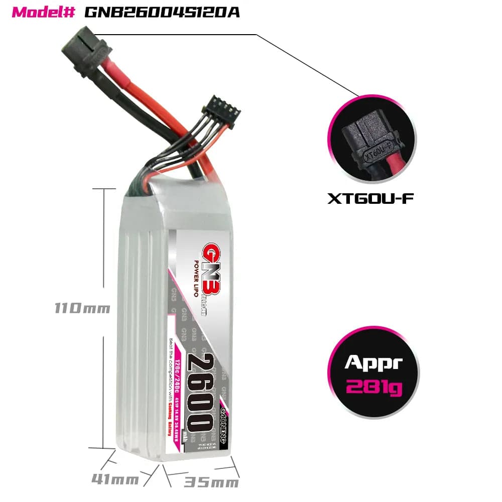 GAONENG GNB 4S 14.8V 2600mAh 120C XT60 LiPo Battery [DG] for fpv drones 1