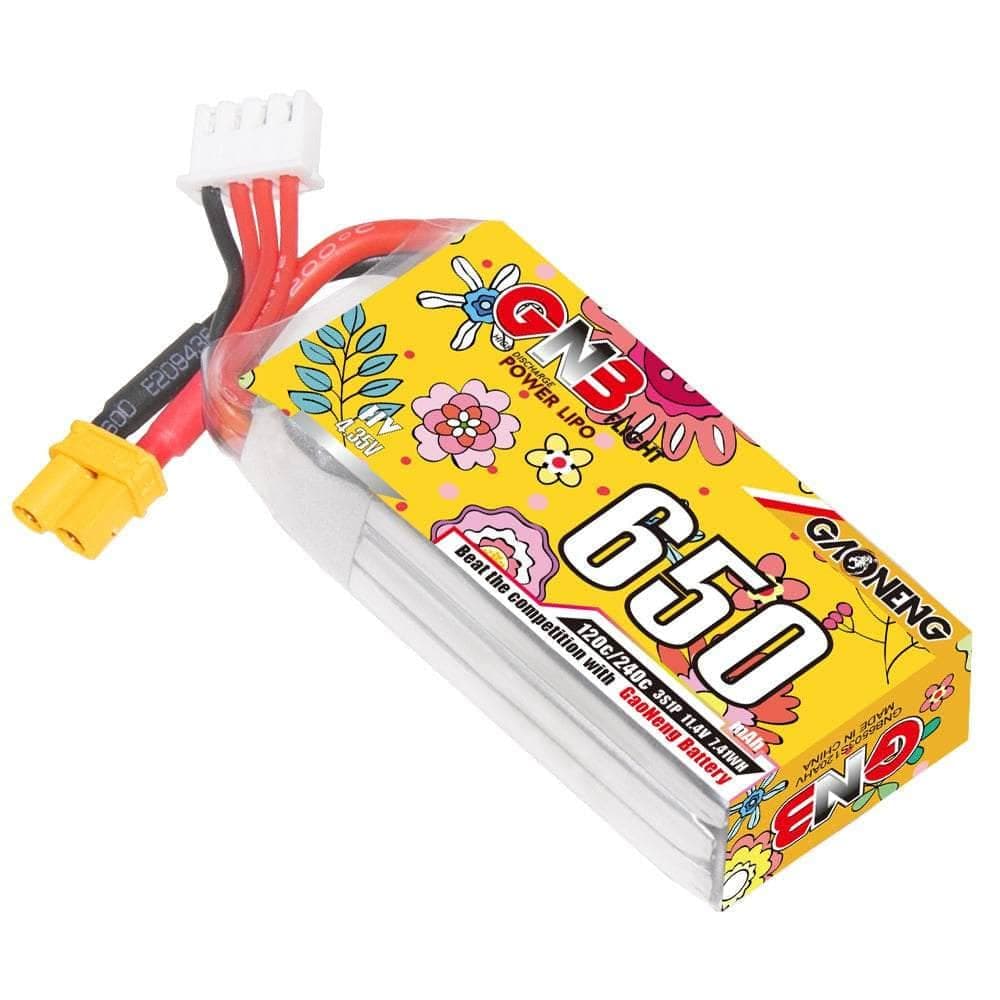 Gaoneng GNB 11.4V 3S 650mAh 120C LiHV Micro Battery - XT30 for fpv drones 1