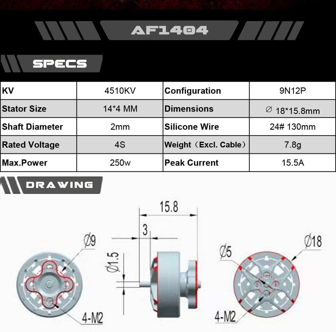Axis AF144 1404 Brushless FPV Motor (4510kV) for fpv drones 7