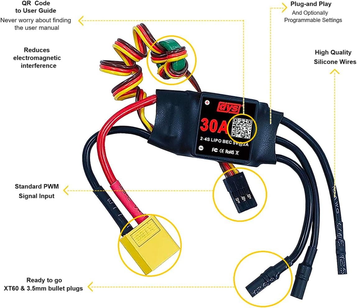DYS 30A 2-6S Brushless ESC With 5V/2A BEC For RC fixed-wing Aircraft for fpv drones 5