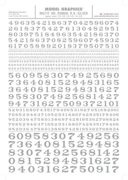 Woodland Scenics MG712 Roman Silver Numbers Dry Transfer Decals for fpv drones