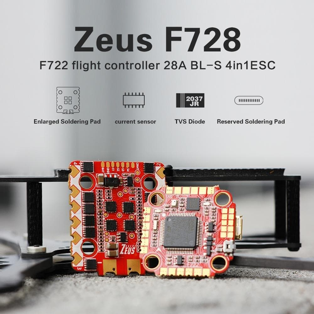 HGLRC Zeus F728 3-6S Stack with F722 Flight Controller & 28A BL_S 4in1 ESC Support I2C function - 20x20mm for fpv drones 1
