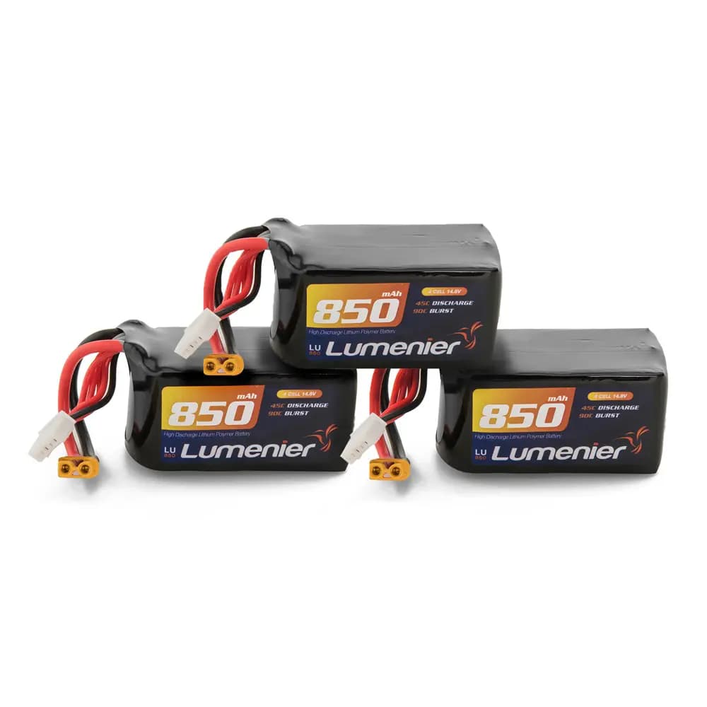 Lumenier 850mAh 4S 45c LiPo Battery (XT-30) - 3 Pack Bundle - 14.8 Volt (4 Cell) for fpv drones 1