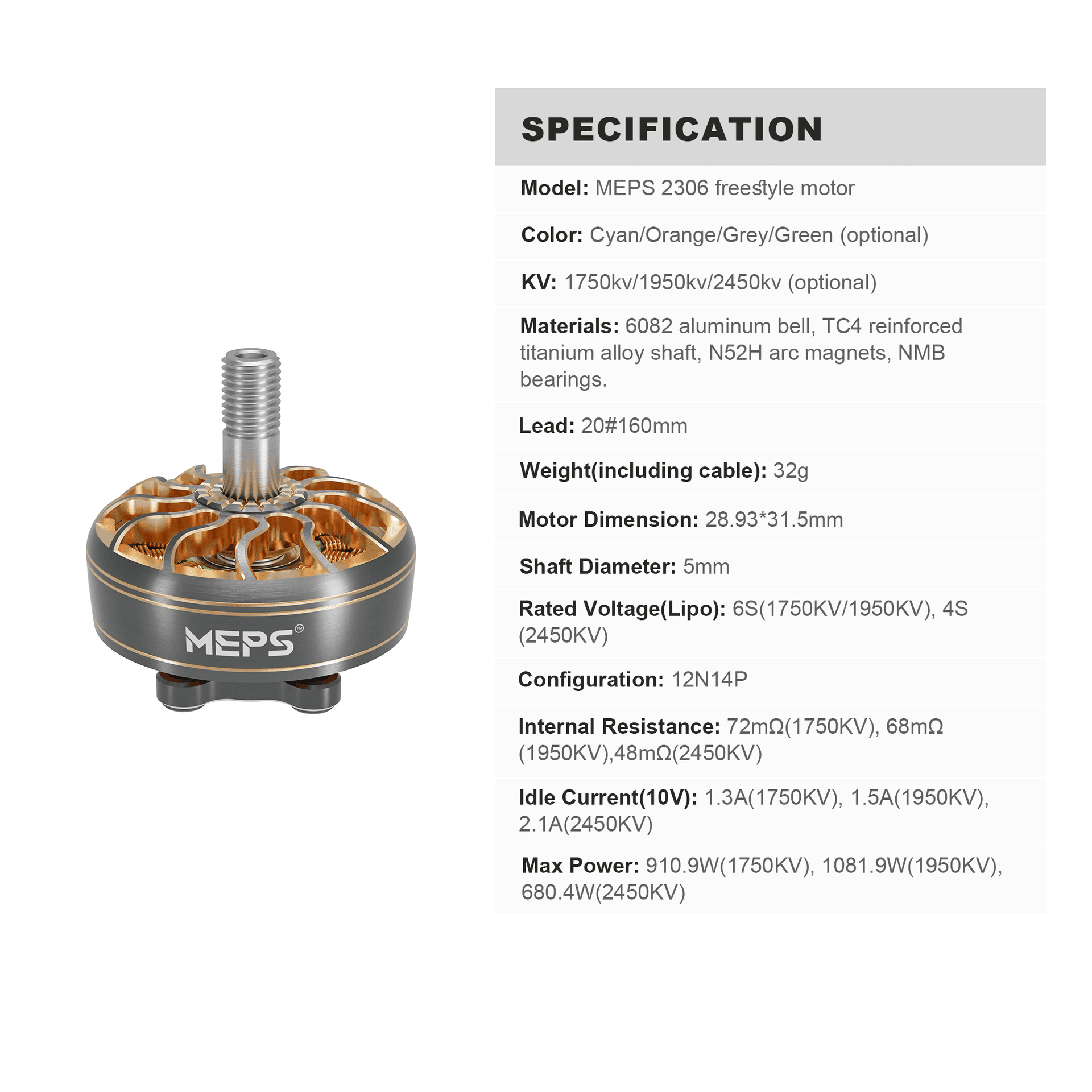 MEPS SZ2306 V2 Motor for 5 Inch Freestyle Drone 1750KV/1950KV/2450KV for fpv drones 12