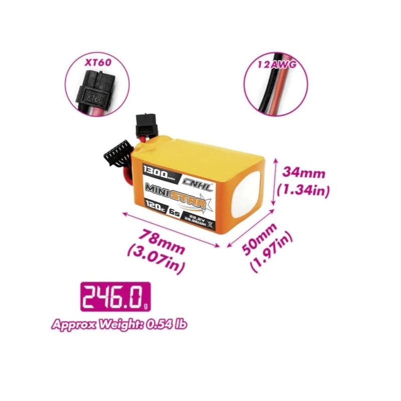 CNHL MiniStar Series 1300MAH 22.2V 6S 120C Lipo Battery - XT60 for fpv drones 2