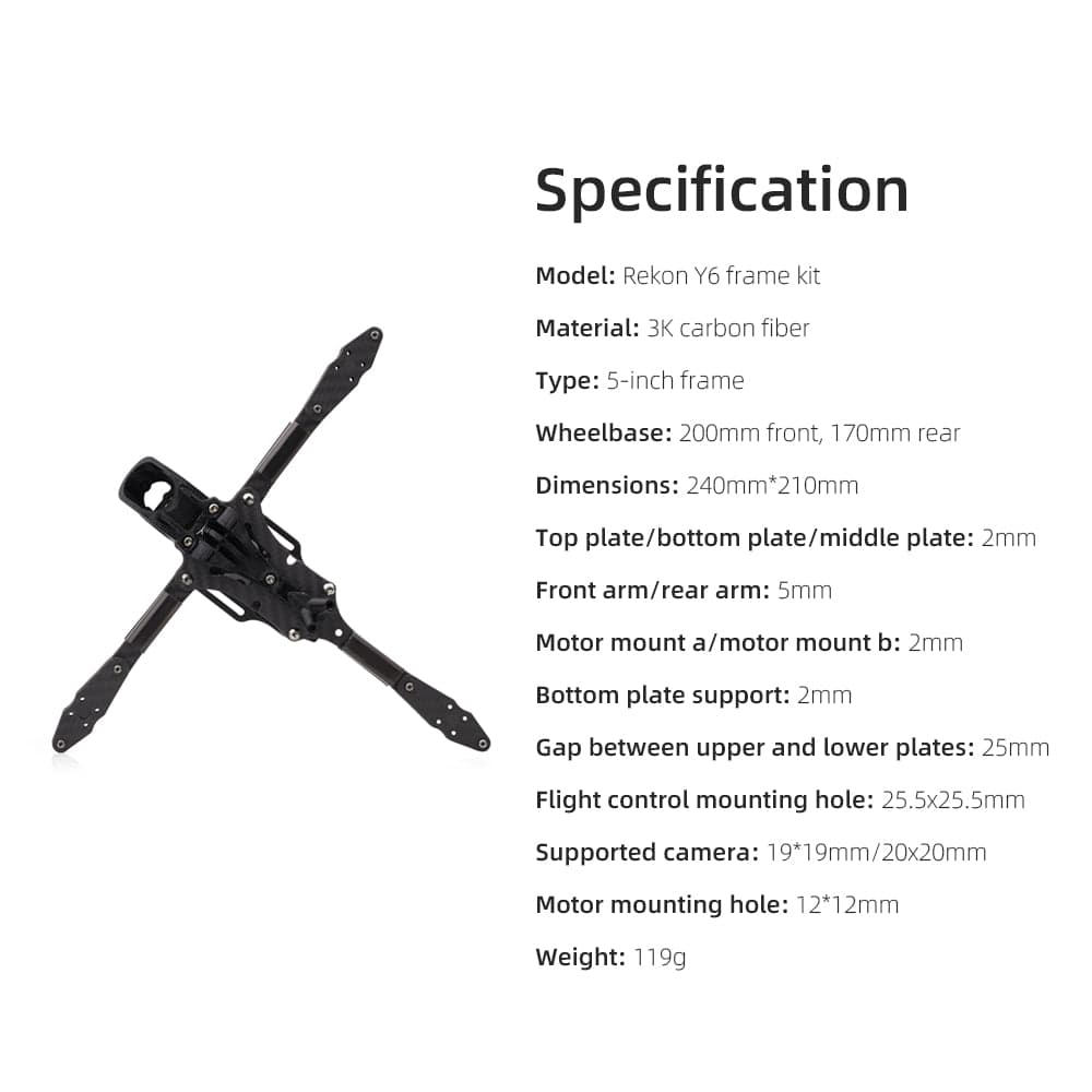 HGLRC Rekon Y6 5-inch frame compatible Analog/O3/Moonlight Kit VTX long-range FPV frame/5MM arm kit for fpv drones 1