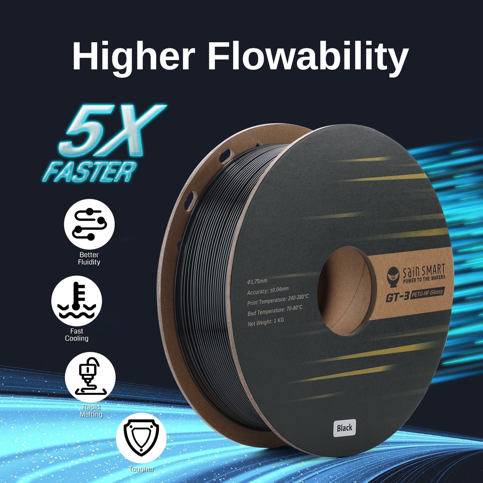 GT-3 High Speed PETG Filament, Glossy, 1.75mm, +/-0.04mm, 1KG, Black White Transparent for fpv drones 7