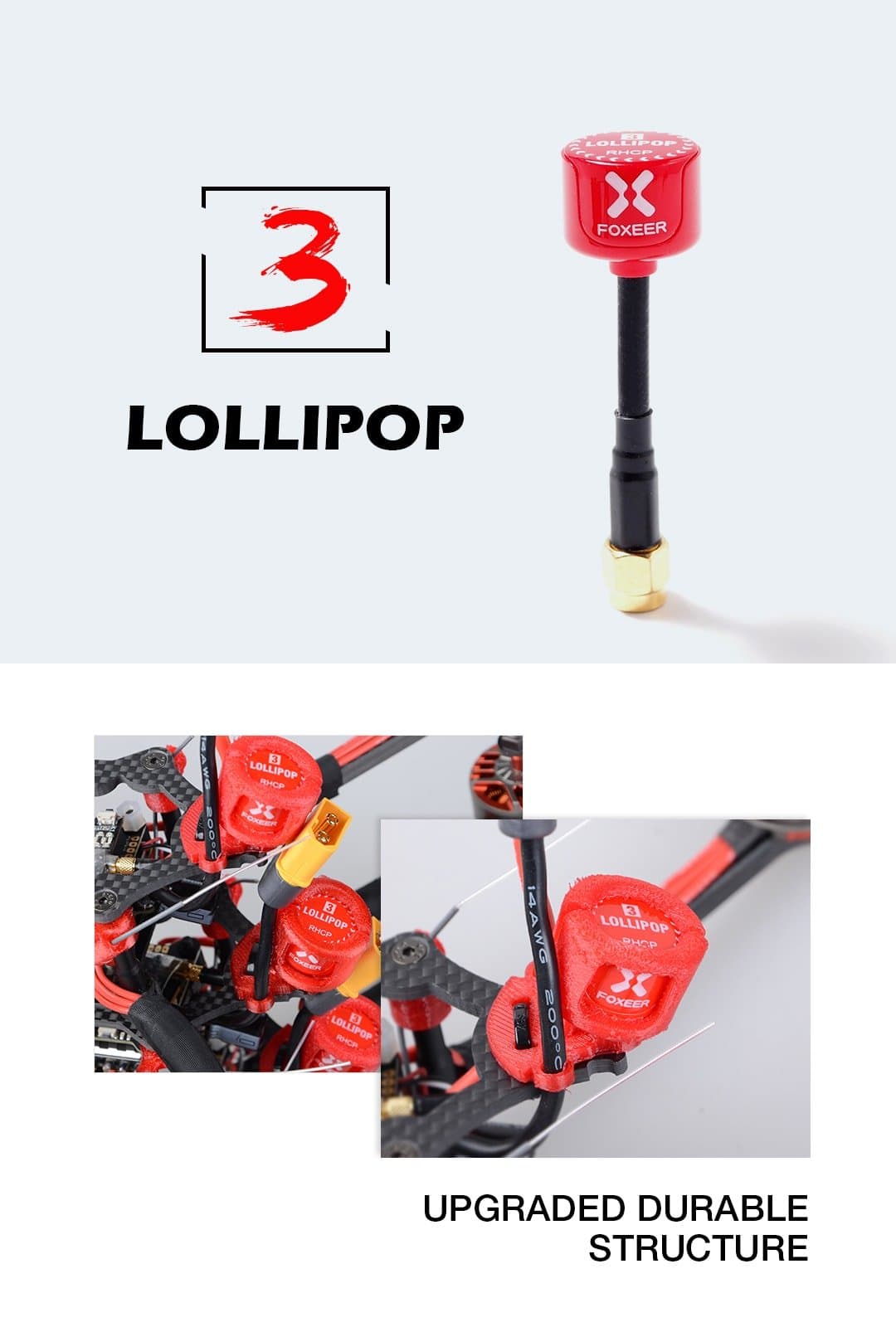 Foxeer Lollipop 3 Omni Antenna (2pcs) 5.8G (LHCP/ RHCP) (UFL, MMCX, SMA, RP-SMA) for fpv drones 5