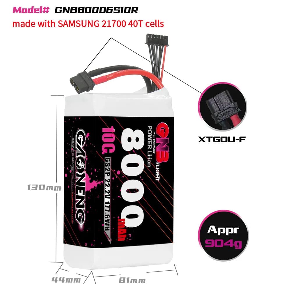 GAONENG GNB 6S 22.2V 8000mAh 10C XT60 Li-ion Battery made with Samsung 21700 [DG] for fpv drones 3