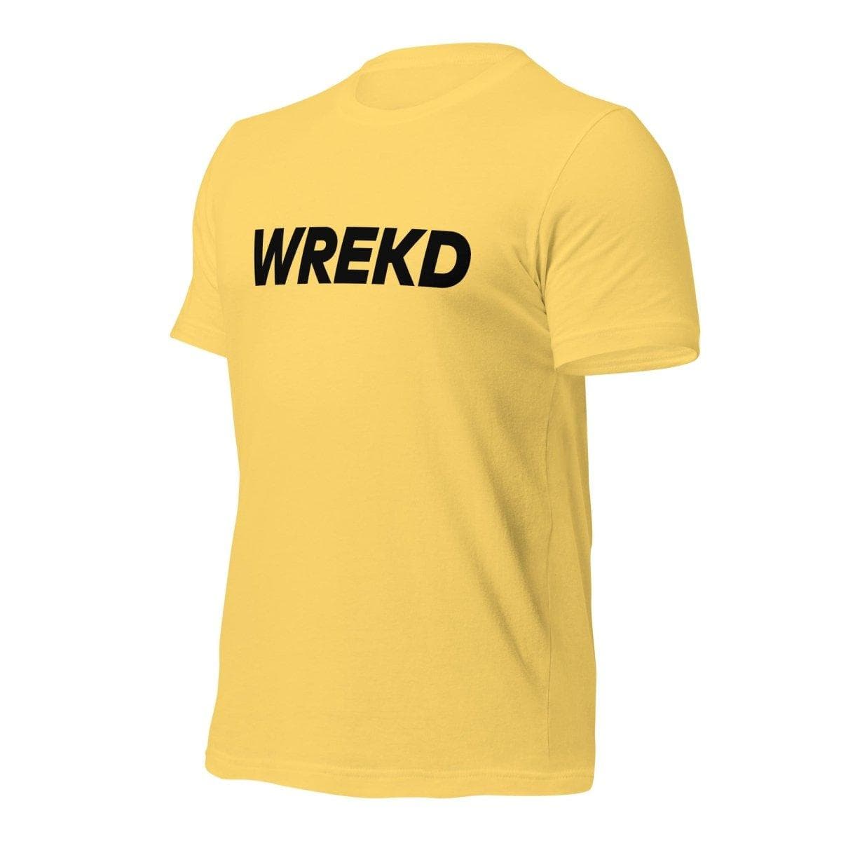 WREKD Black on Yellow Logo Tee for fpv drones 3