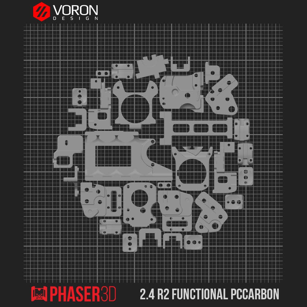 Voron 2.4 R2 Functional Parts Set Printed in Prusament Polycarbonate Carbon Fibre with Fire Engine Red Accents for fpv drones 3
