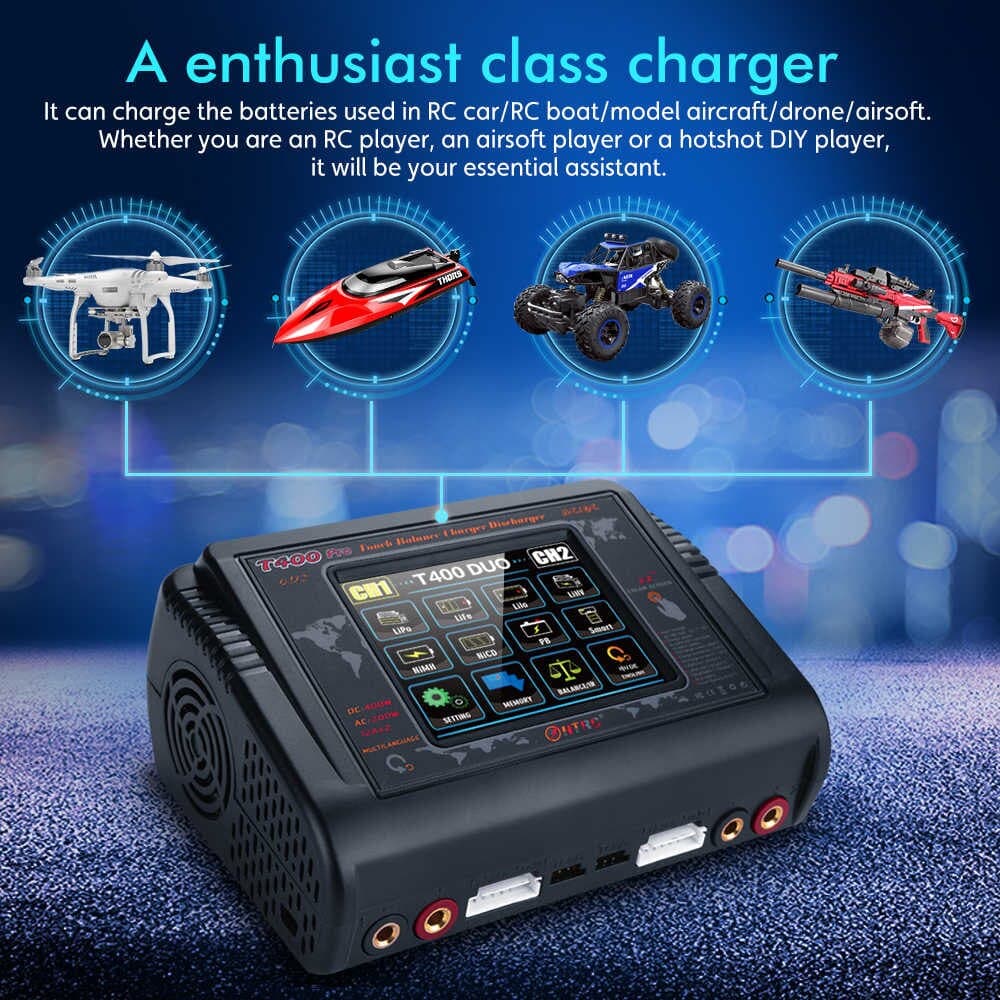 HTRC T400 Pro Lipo Charger Dual DC 400W AC 200W 12A*2 for fpv drones 4