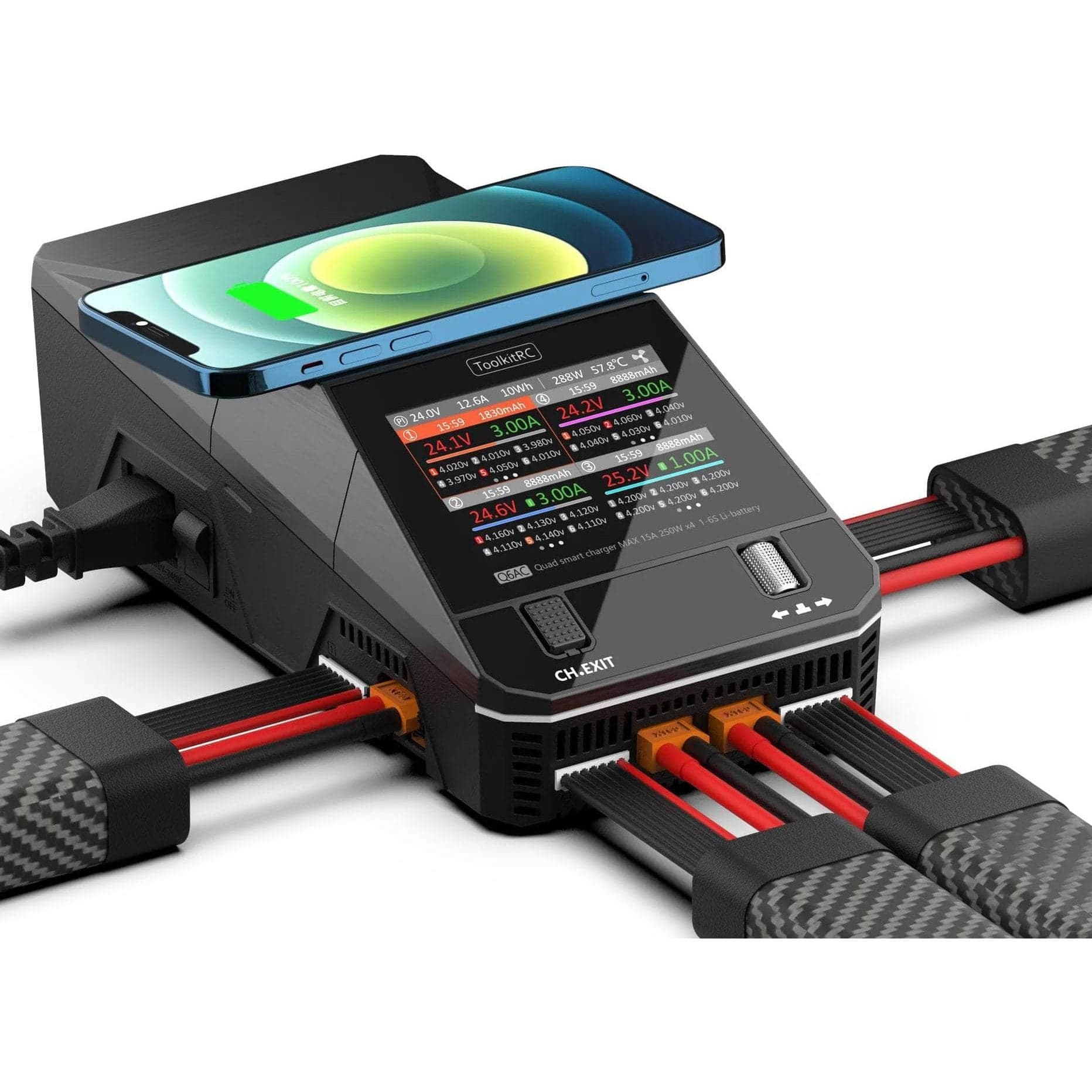 ToolKitRC Q6AC 1000W 50A 1-6S Quad Channel AC/DC Smart Charger - Black for fpv drones 5