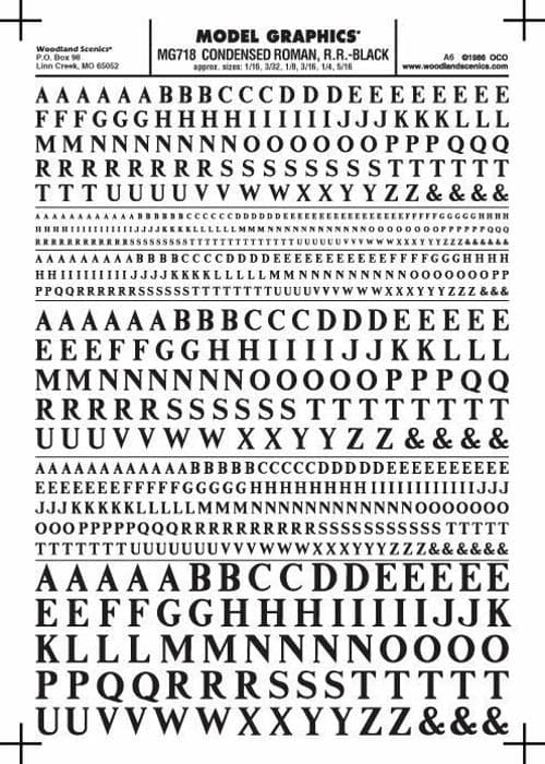 Woodland Scenics MG718 Cond Roman RR Letters Black 1/16-5/16" Train Decal Sheet for fpv drones