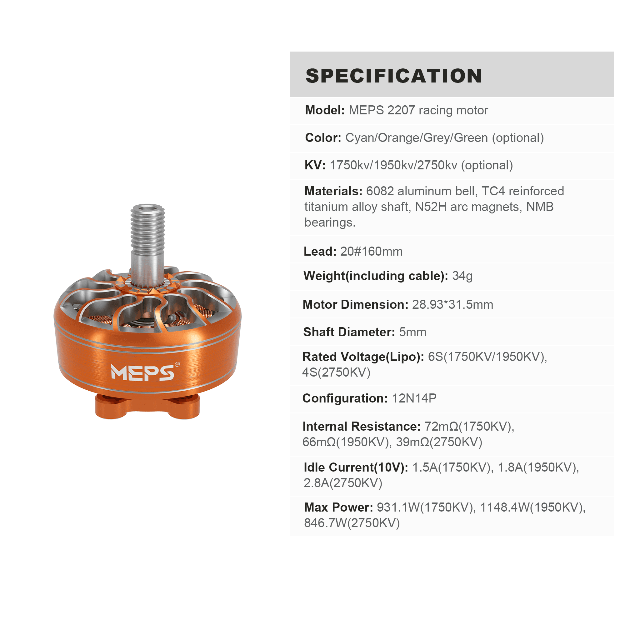 【Limited Offer】MEPS SZ2207 FPV Racing Motor 1750KV/2750KV Orange/Grey for fpv drones 9