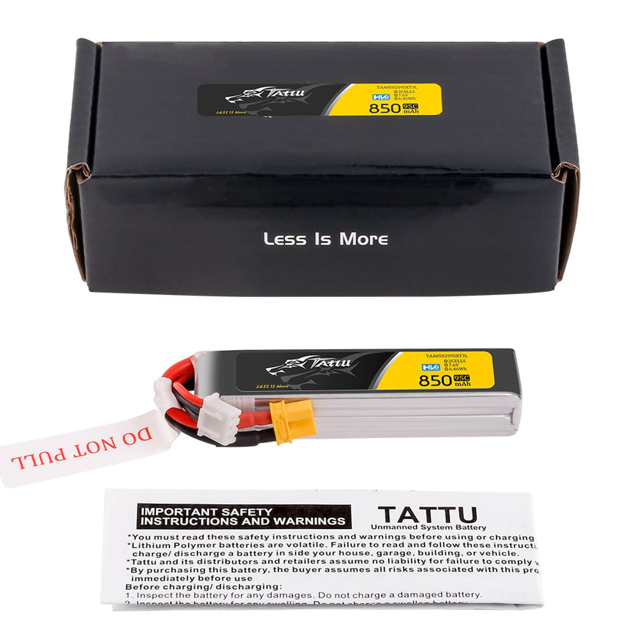Tattu 850mAh 2S 7.6V HV 95C Lipo Battery Long Pack With XT30 Plug for fpv drones 3