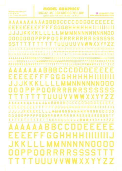 Woodland Scenics MG742 45 Deg USA Gothic Letter Yel 1/16-5/16 Train Decal Sheet for fpv drones