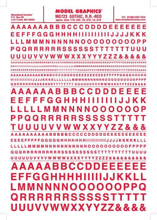 Woodland Scenics MG723 Gothic R.R. Letters Red 1/16-5/16" Train Decal Sheet for fpv drones