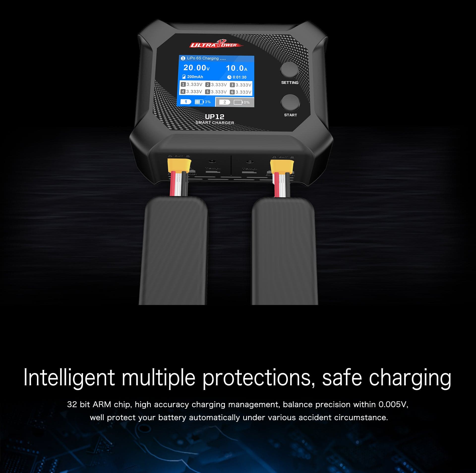 Ultra Power 12 200W, 10A Smart Dual Channel AC Charger for fpv drones 1