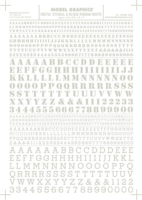 Woodland Scenics MG752 Stencil/Roman Ltr/Num Wht 3/32,1/8,1/4 Train Decal Sheet for fpv drones