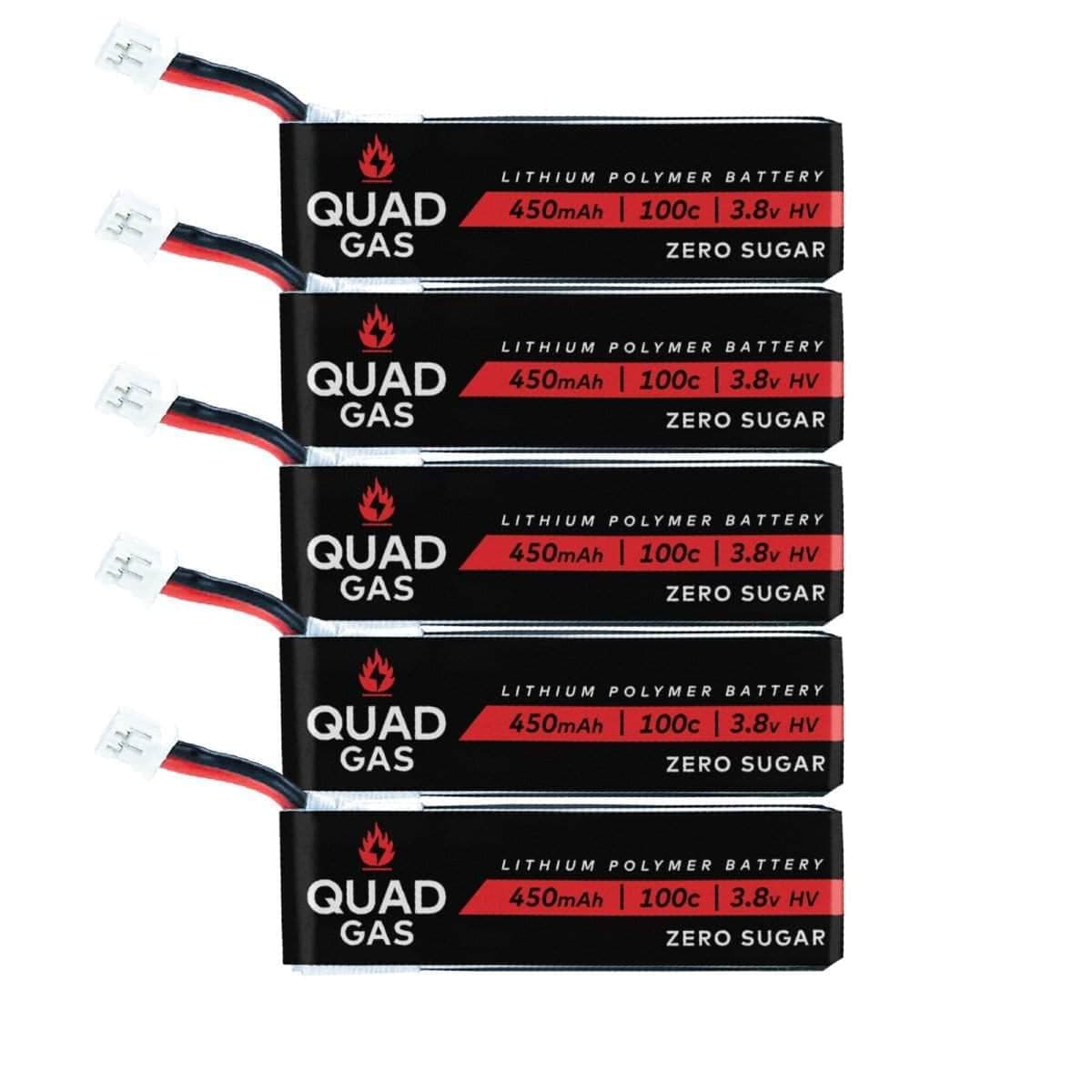 Quad Gas 1S 450mAh 100C Battery for Micro/Whoops (5pc) - Choose Connector for fpv drones 1