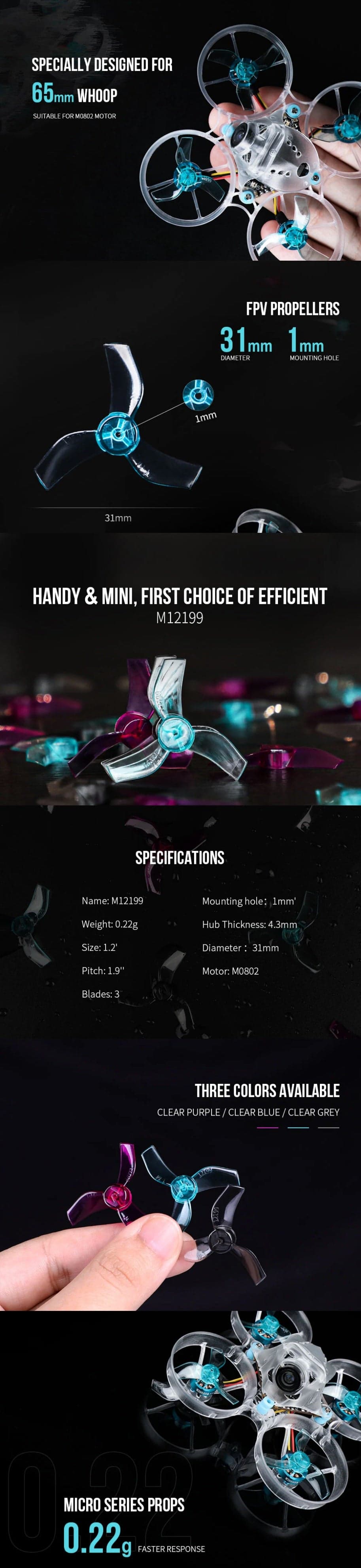 Tmotor M12199 65mm Whoop Propeller (1.0mm) for fpv drones 6