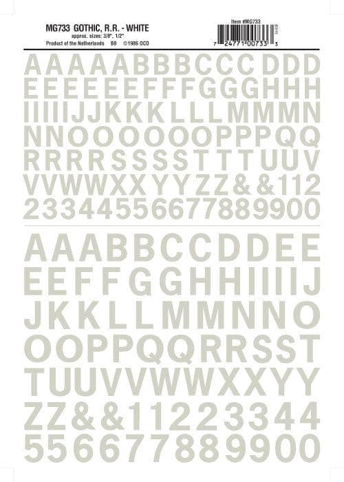 Woodland Scenics MG733 Gothic R.R. Letters White 3/8-1/2" Train Decal Sheet for fpv drones