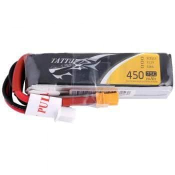 Tattu 11.1V 3S 450mAh 75C LiPo Micro Battery (Long Type) - XT30 for fpv drones 1