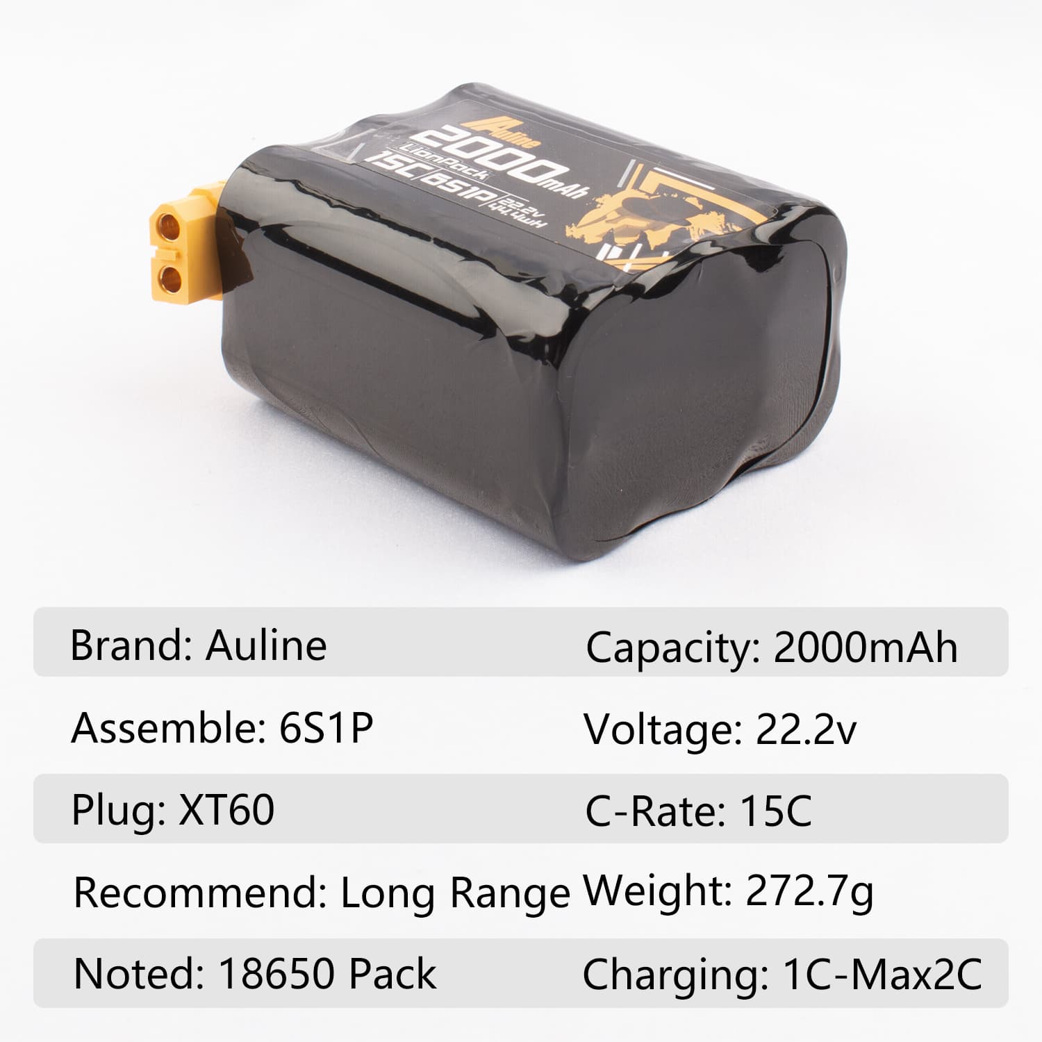 AuLine 2000mAh 6S 22.2V 15C XT60 18650 Li-Ion Battery for fpv drones 4