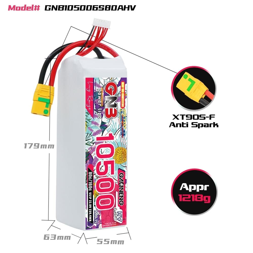 GNB 10500mAh 6S1P 22.8V HV 80C QS8 Lipo Battery Pack