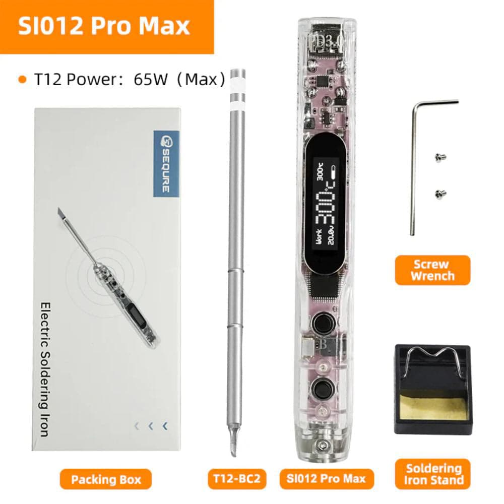 Sequre SI012 Pro Max Mini Soldering Iron w/ T12-BC2 Tip supports PD/QC/3S-6S Battery Power Supply
