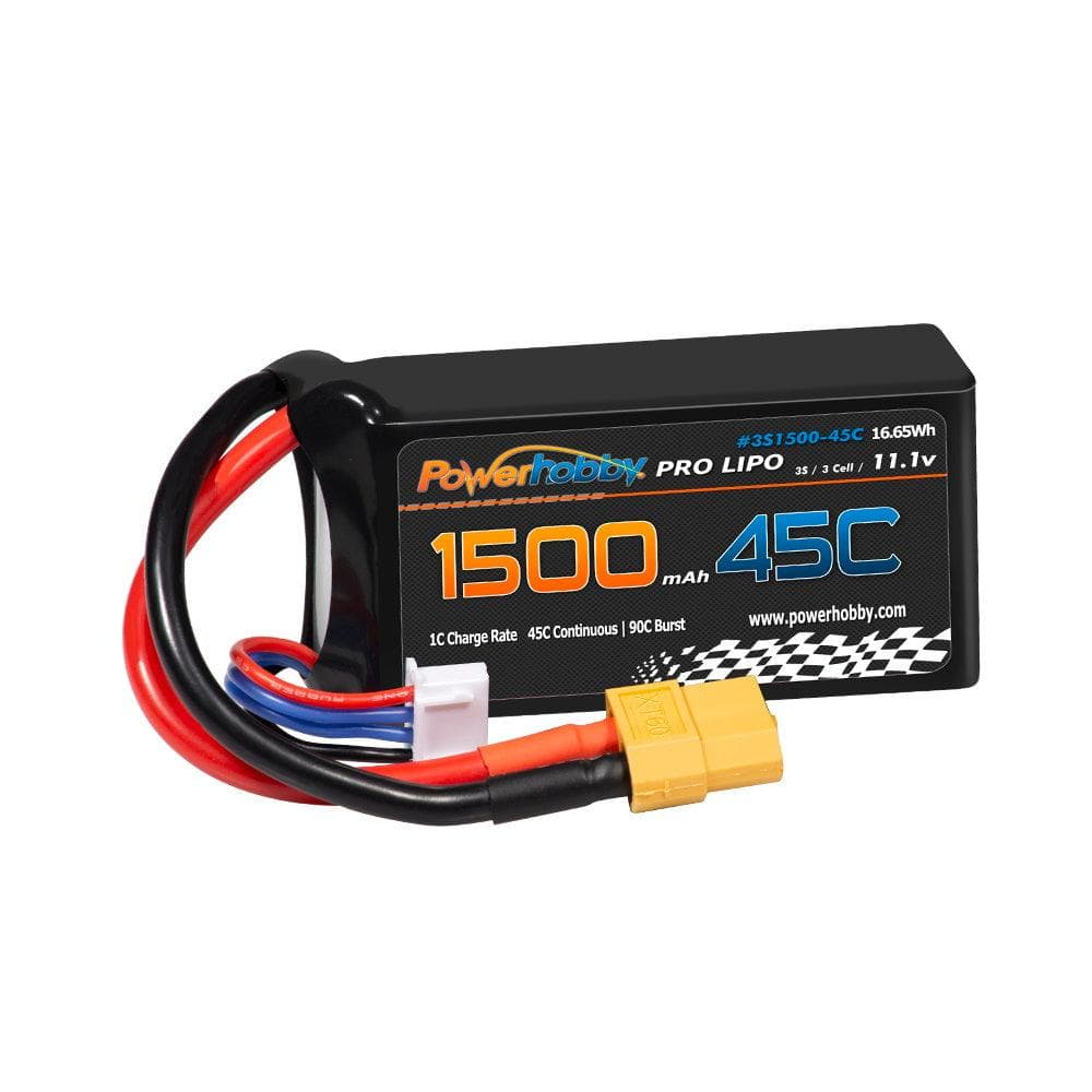Powerhobby 3S 11.1V 1500mAh 45C XT60 3-Cell: FPV Drone Quad Lipo Battery for fpv drones 1
