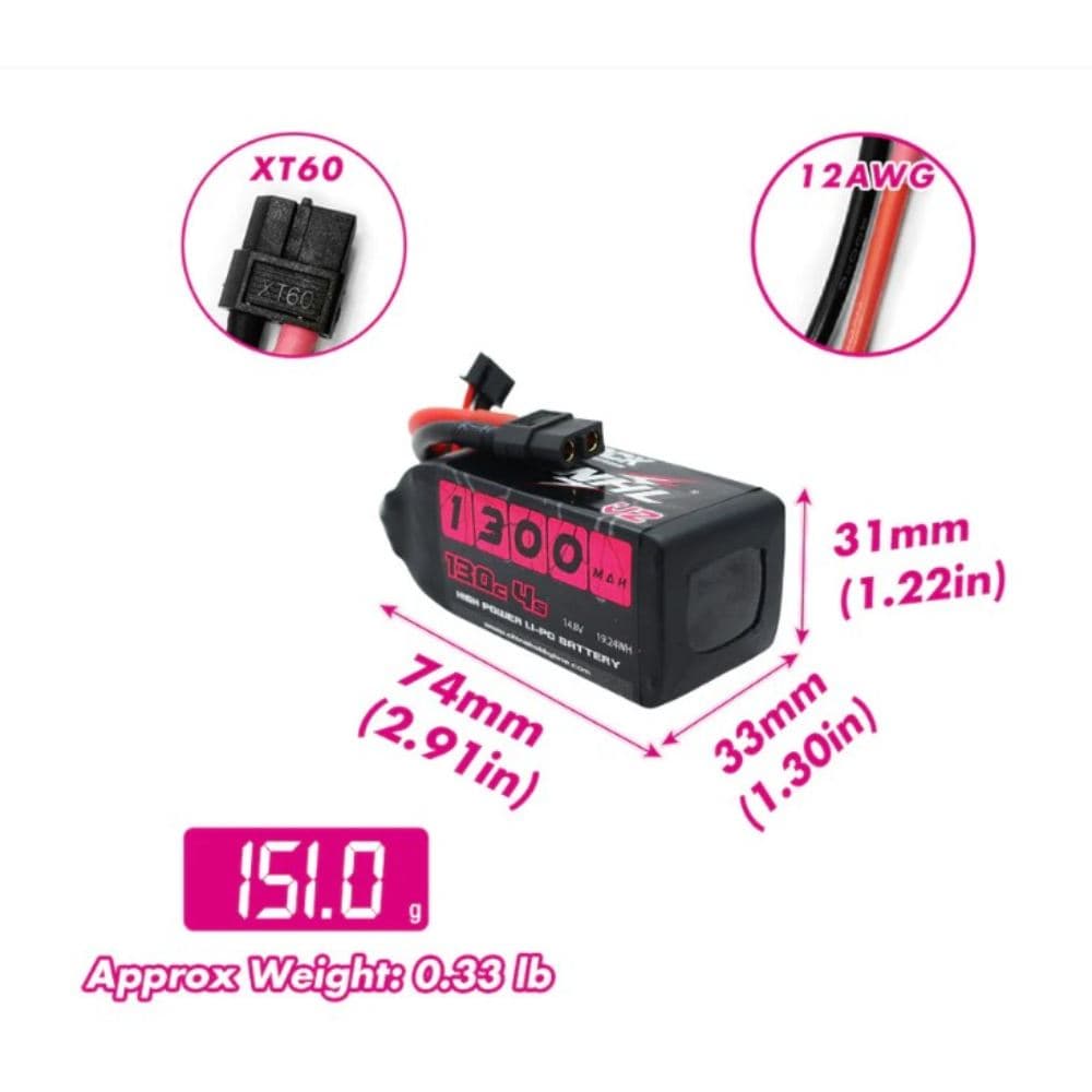 CNHL Black Series V2.0 1300mAh 14.8V 4S 130C Lipo Battery - XT60 for fpv drones 4