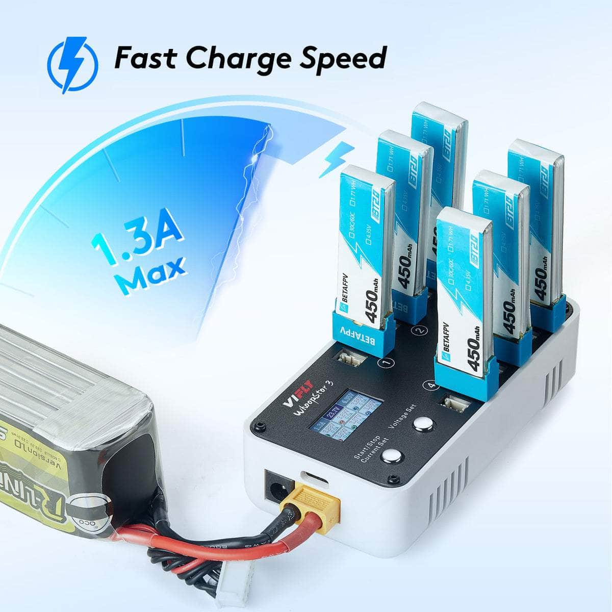ViFly WhoopStor V3 1S LiPo/LiHV 6 Channel DC/USB-C Whoop Charger & Discharger for BT2.0 & PH2.0 - Choose Your Color for fpv drones 6