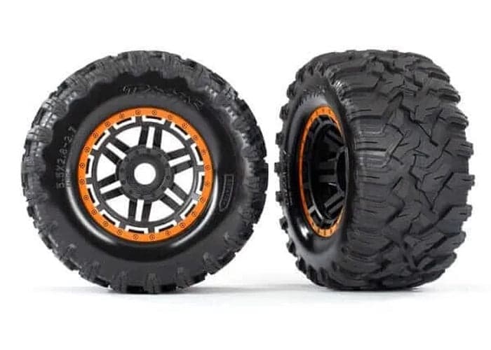 Traxxas TRA8972T Maxx Orange Mounted Wheels & Tires (2) for fpv drones
