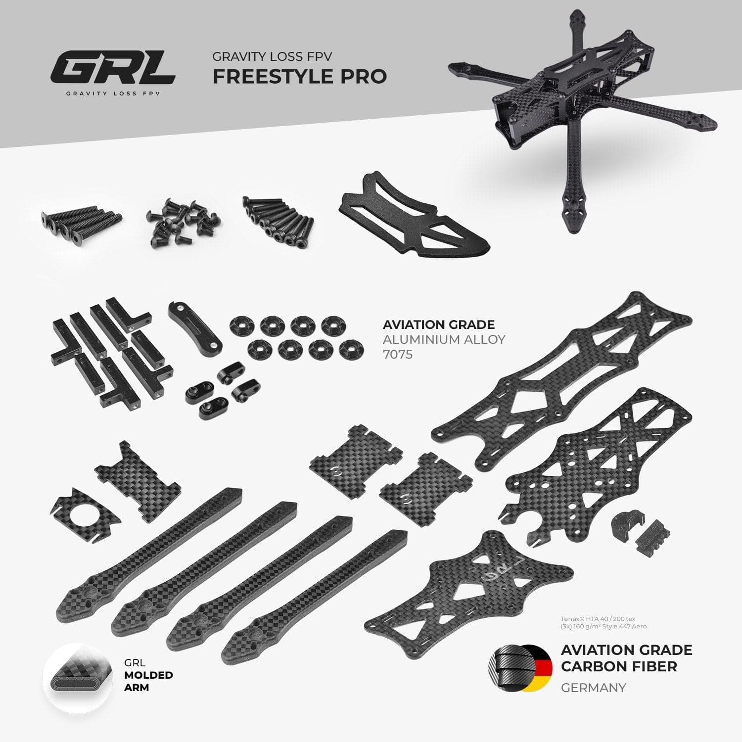 GRL FPV PRO 2 Freestyle Quadcopter Frame 5'' for fpv drones 13