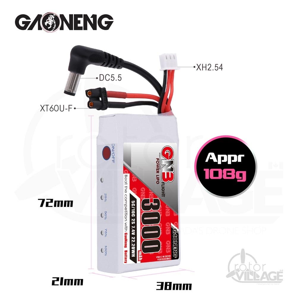 GNB 3000mAh 2S LiPo DC5.5/XT60 - Fat Shark Battery for fpv drones 1