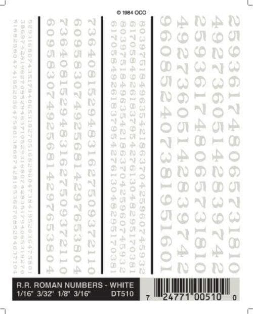 Woodland Scenics DT510 RR Roman Numbers White 1/16-3/16" Train Decal Sheet for fpv drones