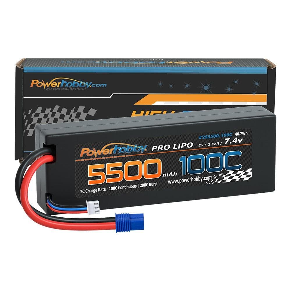 Powerhobby 2S 7.4V 5500MAH 100C Lipo Battery w EC3 Plug Hard Case for fpv drones