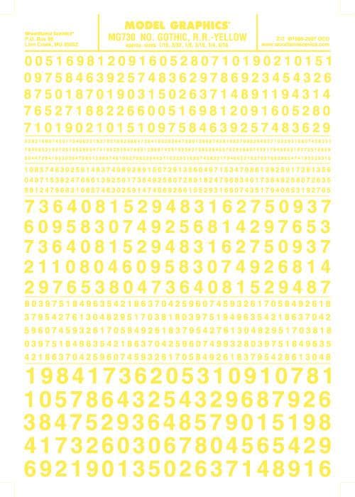 Woodland Scenics MG730 Gothic R.R. Numbers Yellow 1/16-5/16" Train Decal Sheet for fpv drones