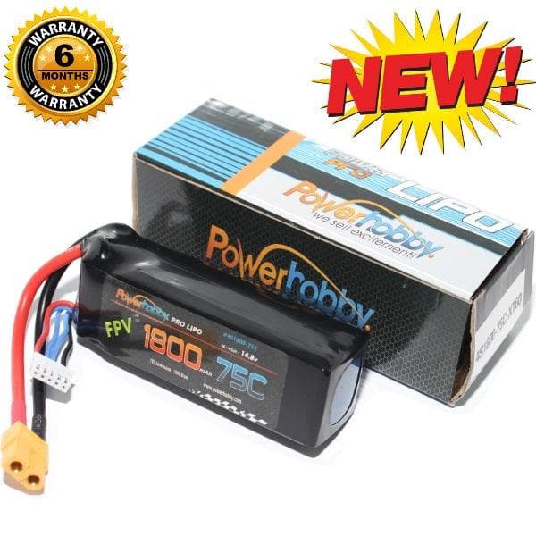 Powerhobby 4S 14.8V 1800mAh 75C Lipo Battery with XT60 Connector for fpv drones