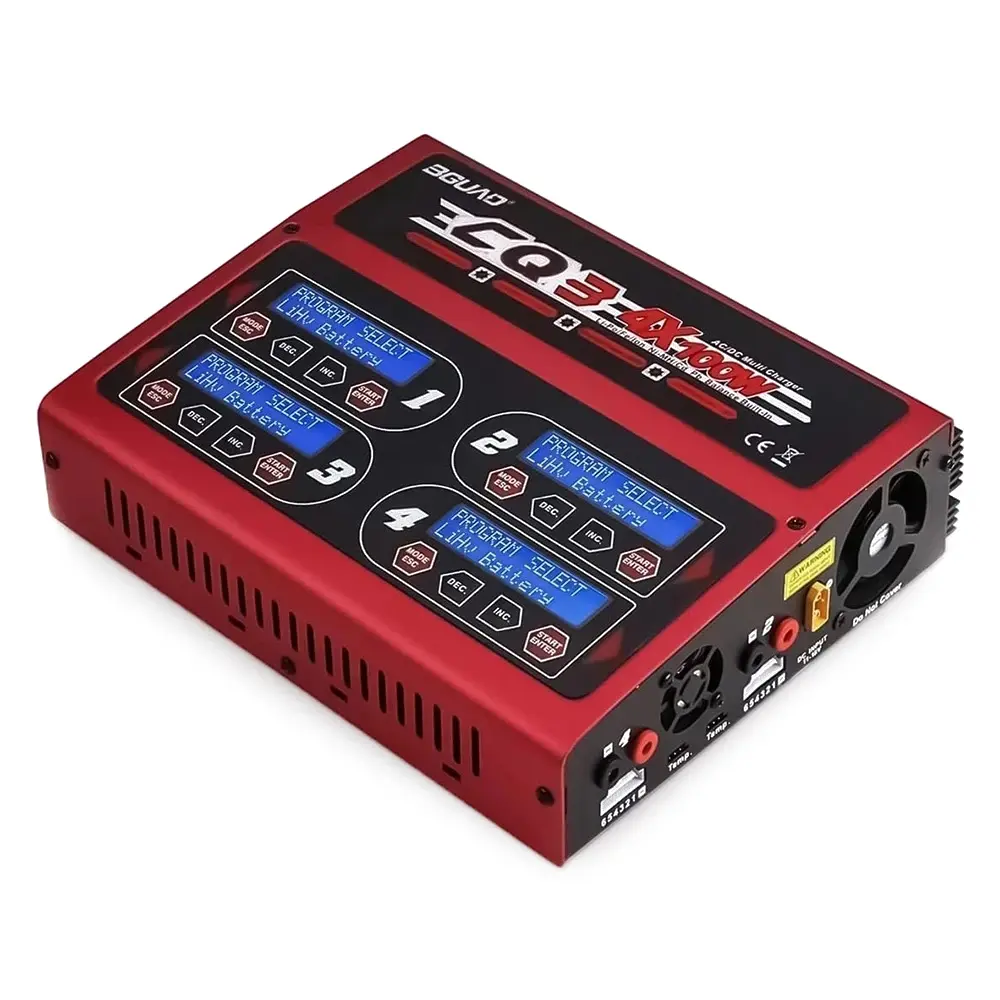 EV-Peak BGUAD CQ3 Multi Charger 4x 100W NiMH / LiPO with Built-in Balance - Red/Black - 12 - Red