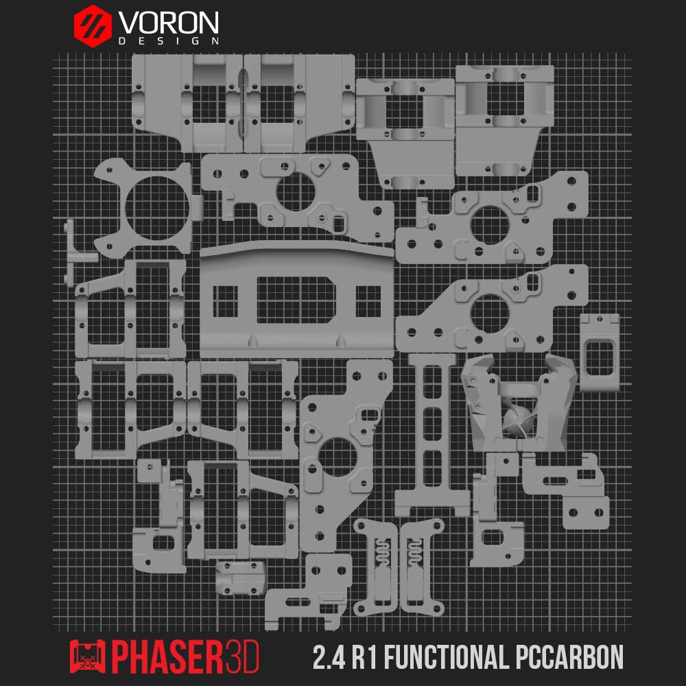 Voron 2.4 R1 Functional Parts Set Printed in Prusament Polycarbonate Carbon Fibre with Fire Engine Red Accents for fpv drones 6