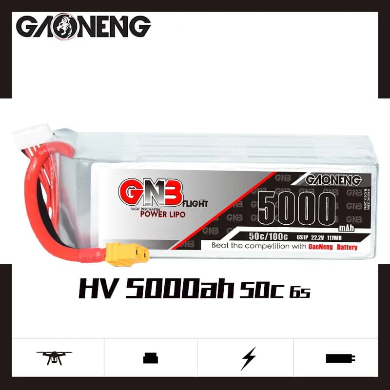 GAONENG GNB 6S 22.2V 5000mAh 50C LiPo Battery XT60 Suits TBS Mojito [DG] for fpv drones