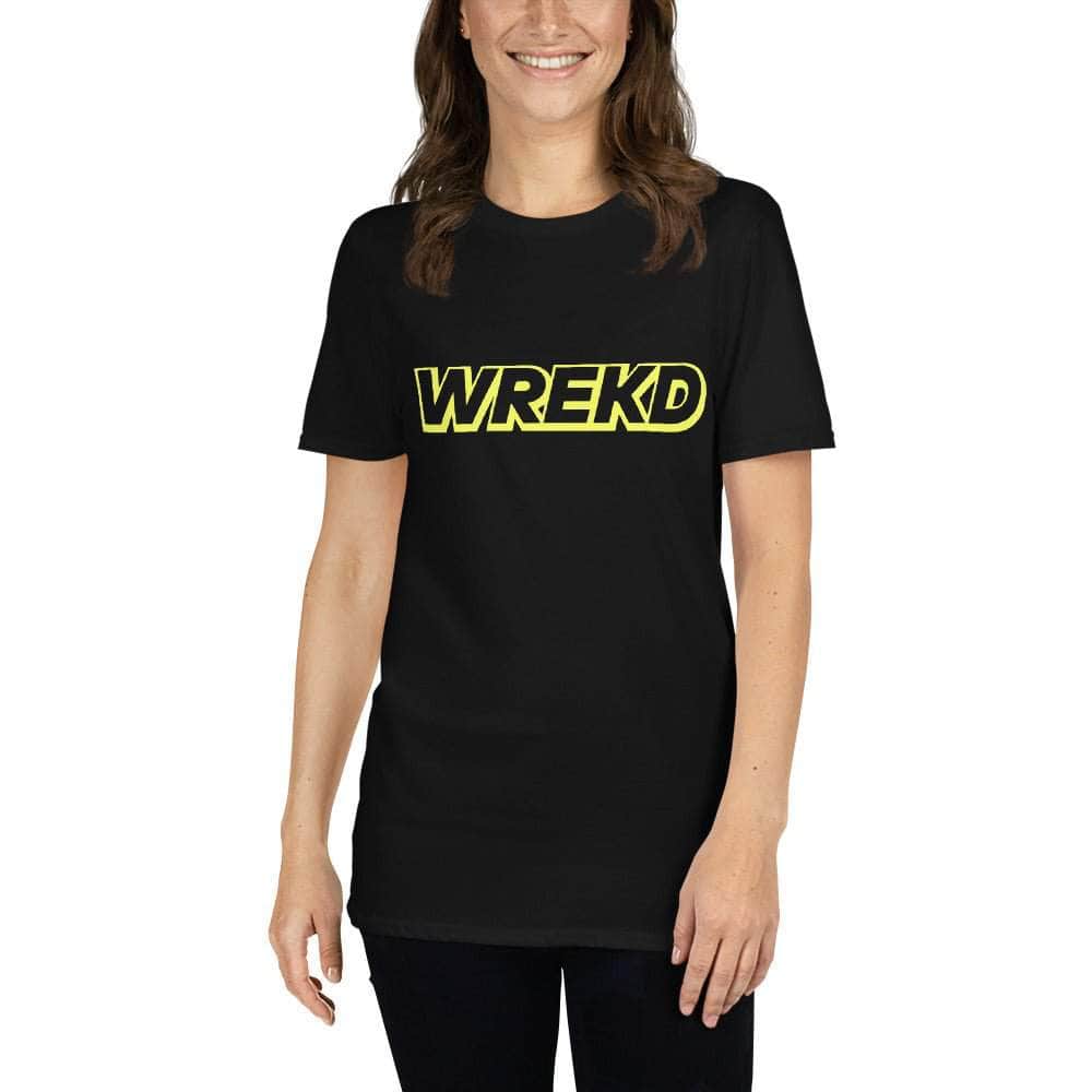 WREKD Yellow on Black Short-Sleeve Unisex Logo Tee for fpv drones 3