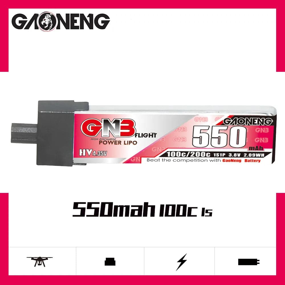 Gaoneng GNB 1S 550MAH 100C 3.8V HV Li-Po Battery for Whoop Micro - GNB27 Plastic Head for fpv drones 1