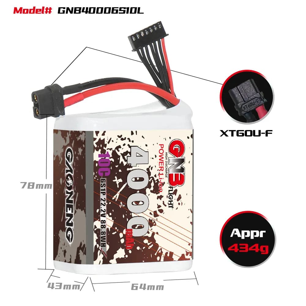 GAONENG GNB 6S 22.2V 4000mAh 10C XT60 Li-ion Battery made with Li-ion Lithium Ion 21700 [DG] for fpv drones 2