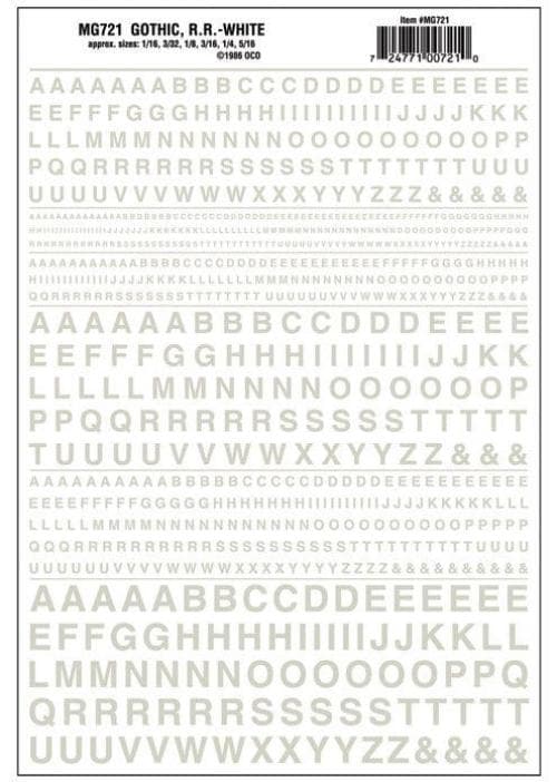Woodland Scenics MG721 Gothic R.R. Letters White 1/16-5/16" Train Decal Sheet for fpv drones
